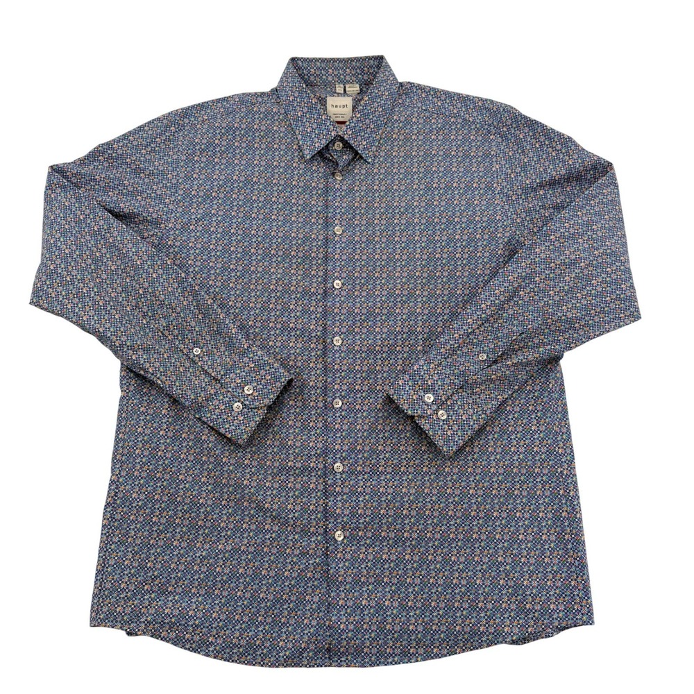 Haupt Germany Modern Fit Long Sleeve Button Up Shirt Floral Micro Print Mens XL